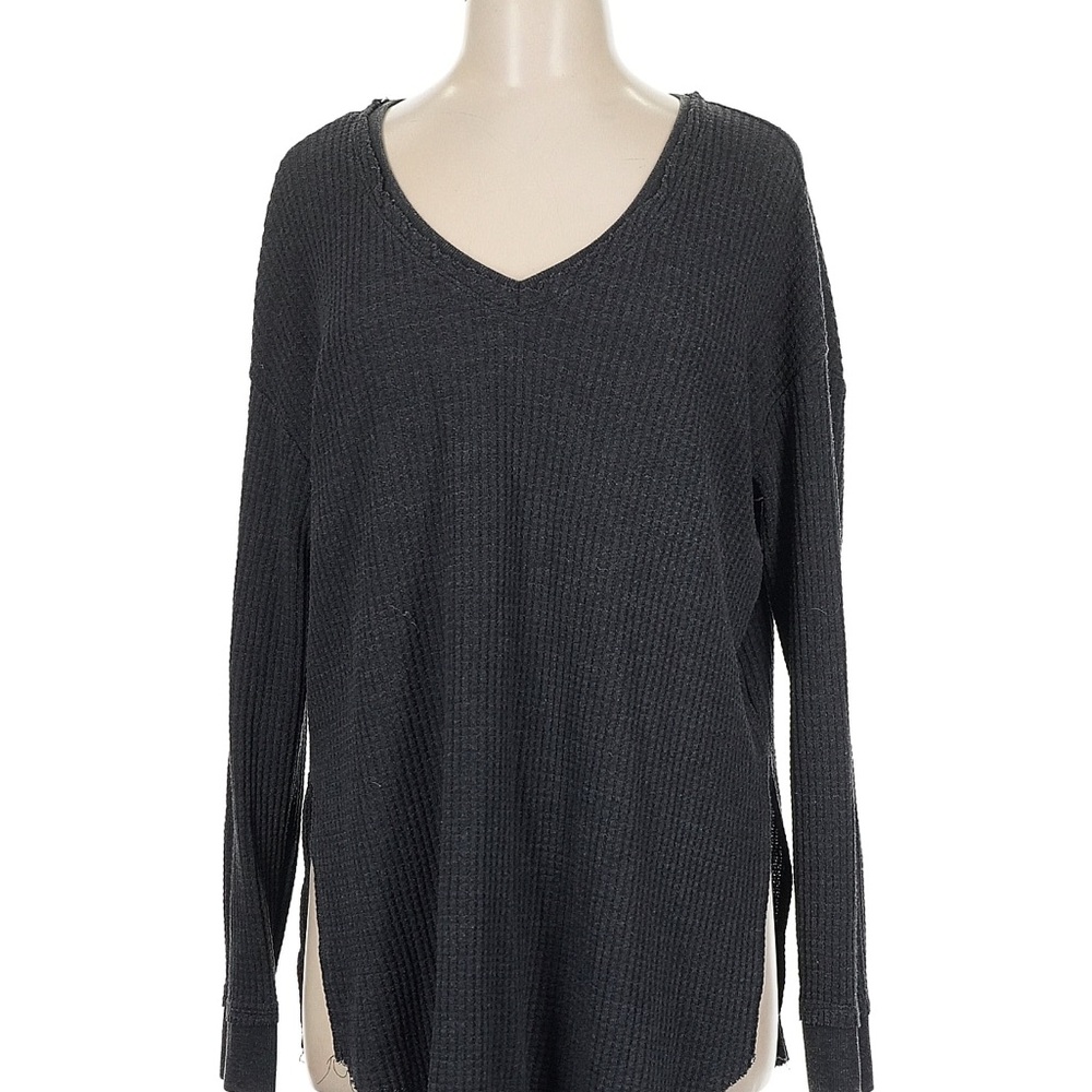 Altar'd State Dark Gray Ribbed Long Sleeve Top